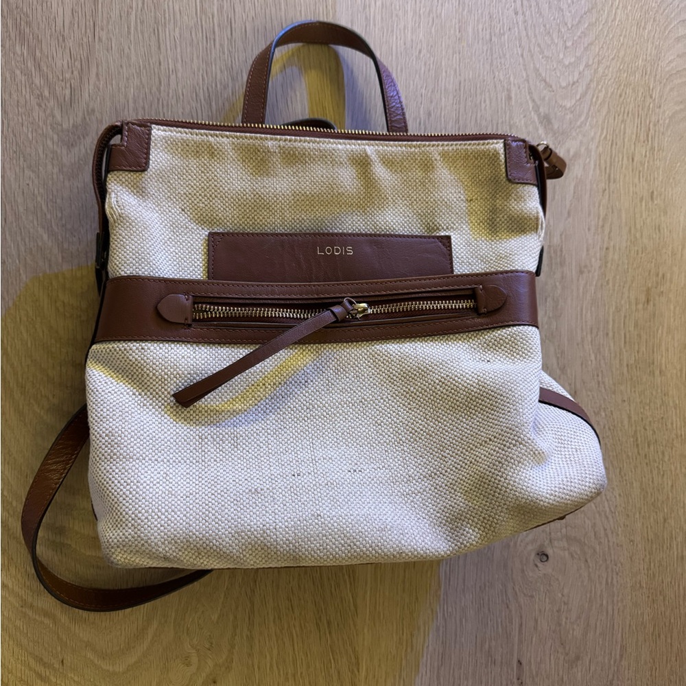 Lodis Pippa Cream and Brown Woven Backpack